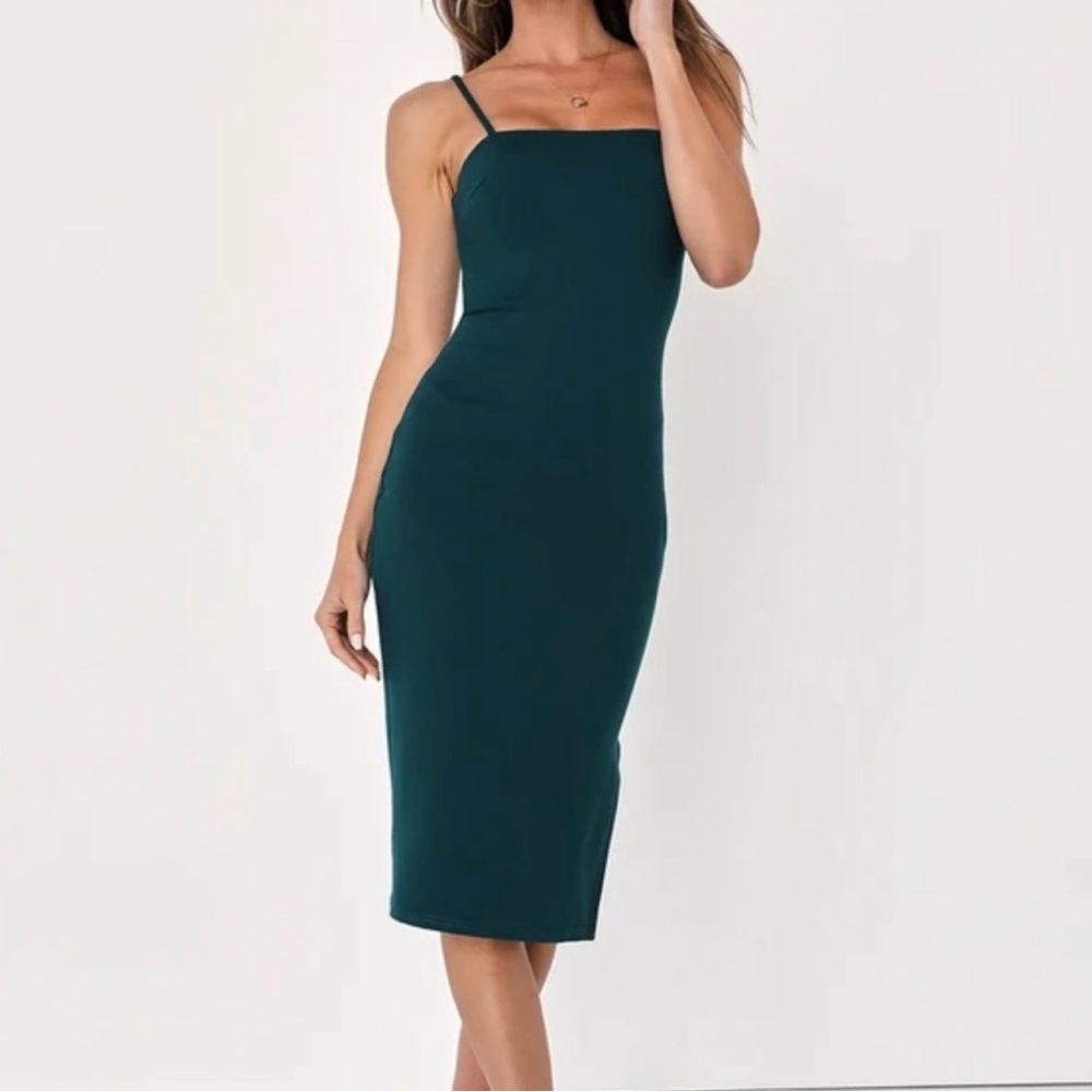 Lulu's Paulina Dark Green Bodycon Midi Dress